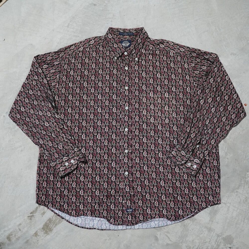 90s Dockers Paisley Shirt Mens XL Black Red Long Sleeve Button Up Cotton Retro